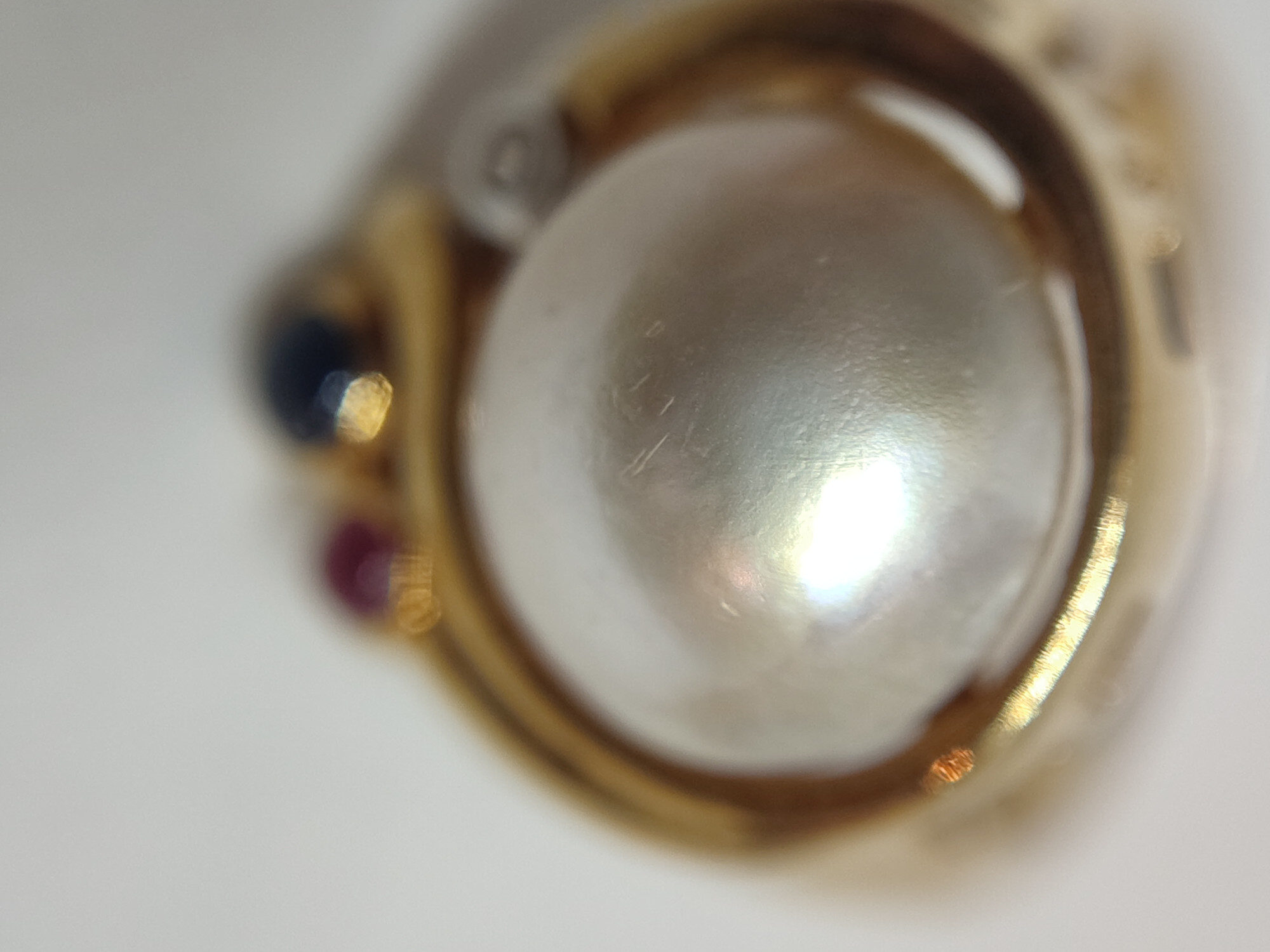 Кольцо из желтого золота с сапфиром, жемчугом и бриллиантом (-ми) (27417678)  16