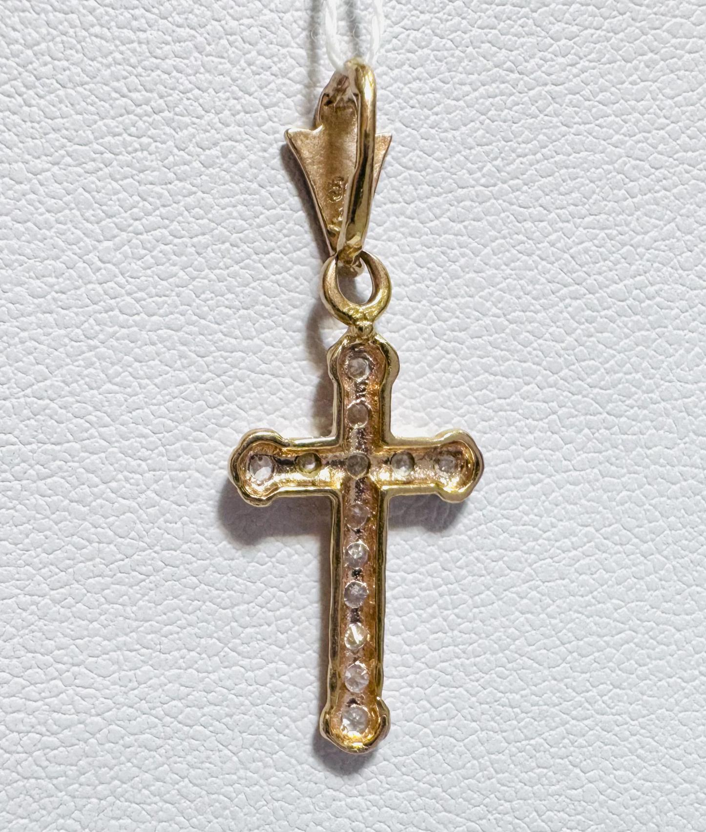 Підвіс-хрест з жовтого золота з цирконієм (33741559) 2
