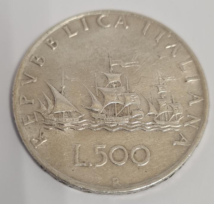 Срібна монета 500 лір Італія (33611776) 0