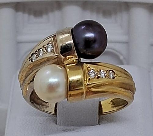Кольцо из желтого и белого золота с жемчугом и бриллиантом (-ми) (32396583) 0