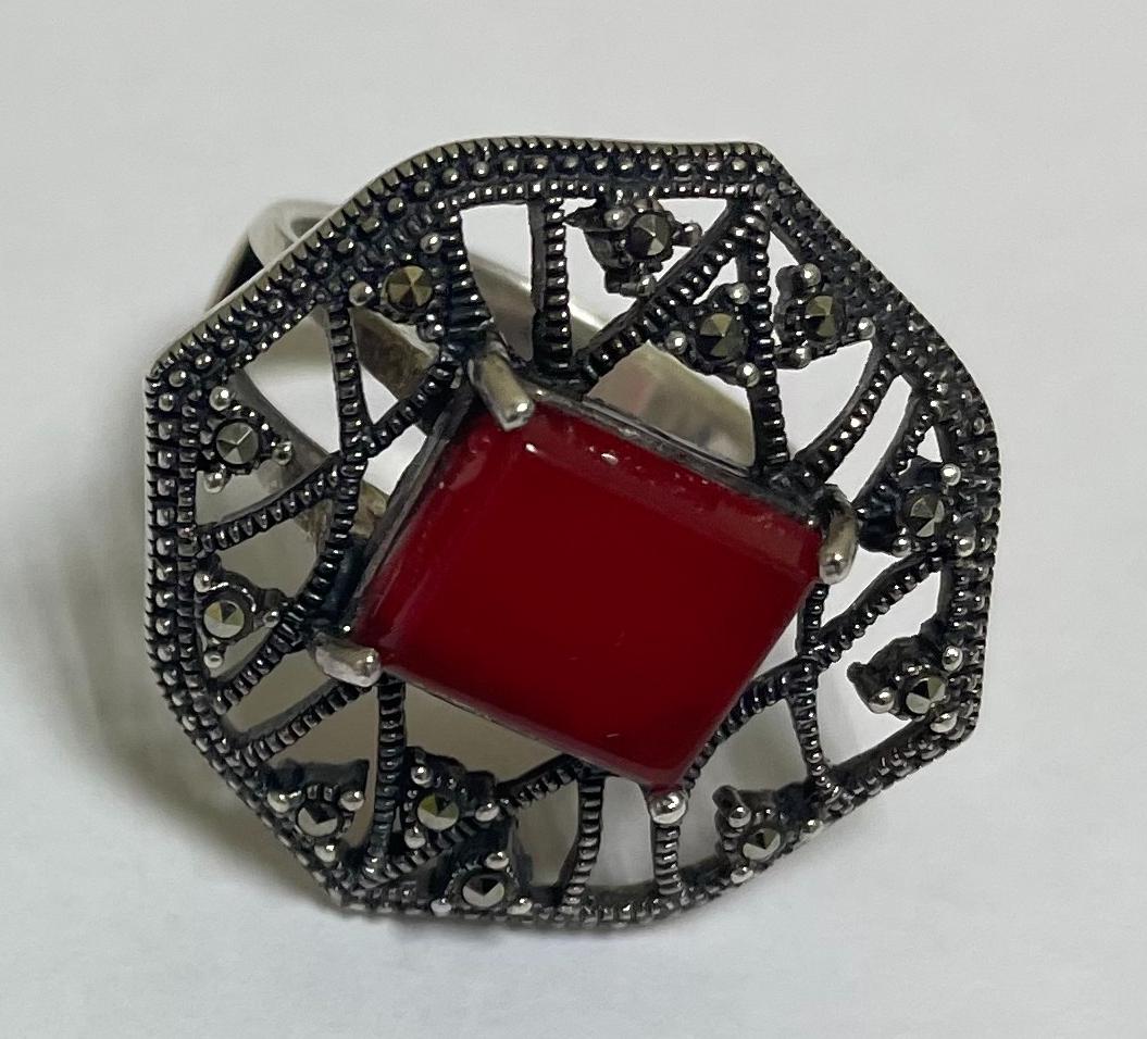 Серебряное кольцо с сардониксом и цирконием (33339167) 1