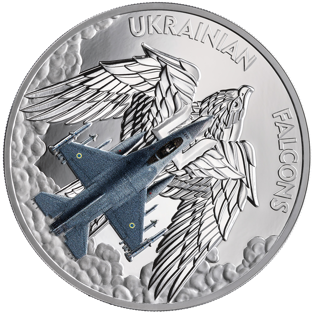 Серебряная монета 1oz Украинские Соколы 5 седи 2024 Гана (цветная, пруф) (33335230) 0