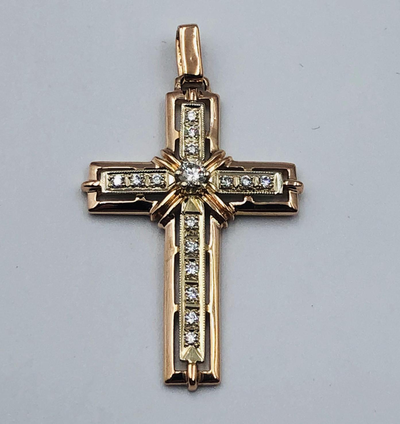 Подвес-крест из красного и белого золота с бриллиантом (-ми) (33616216) 0