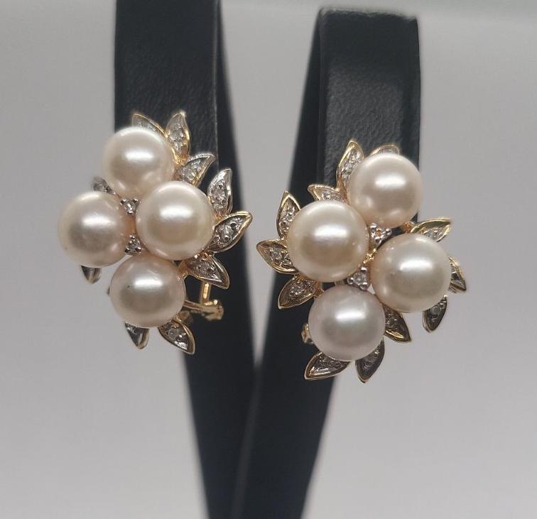 Сережки з жовтого та білого золота з перлами та діамантом (-ми) (31520235) 0