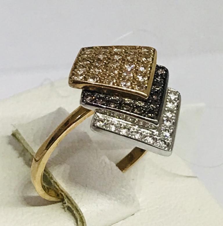 Кольцо из красного и белого золота с цирконием (29951005) 0