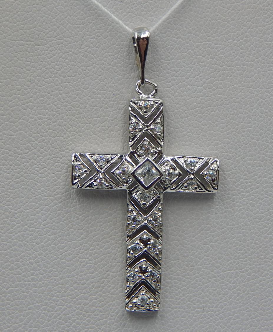 Срібний підвіс-хрест із цирконієм (32924788) 0