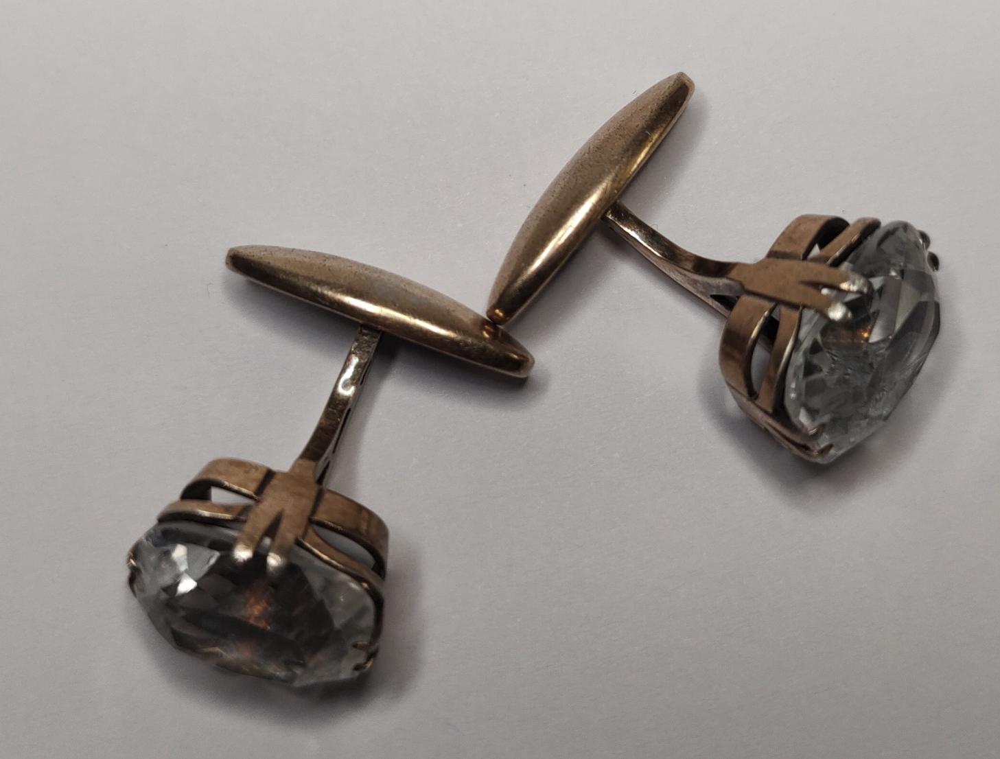 Серебряные запонки с позолотой и стеклом (32244667) 2