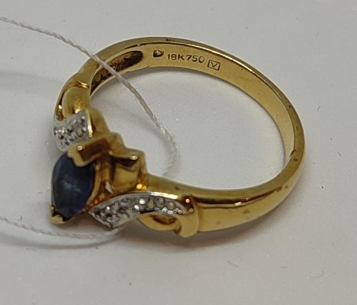 Кольцо из желтого и белого золота с сапфиром и бриллиантом (-ми) (27417556) 7