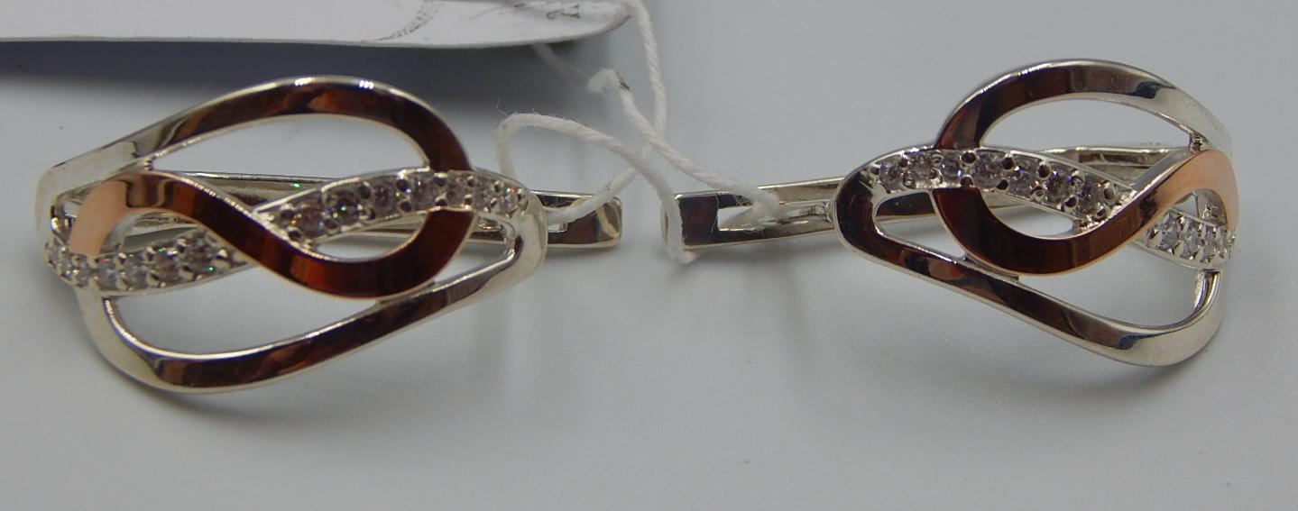 Серебряные серьги с позолотой и цирконием (32035238) 2