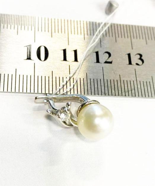 Сережки з білого золота з перлами та діамантом (-ми) (31801214) 3