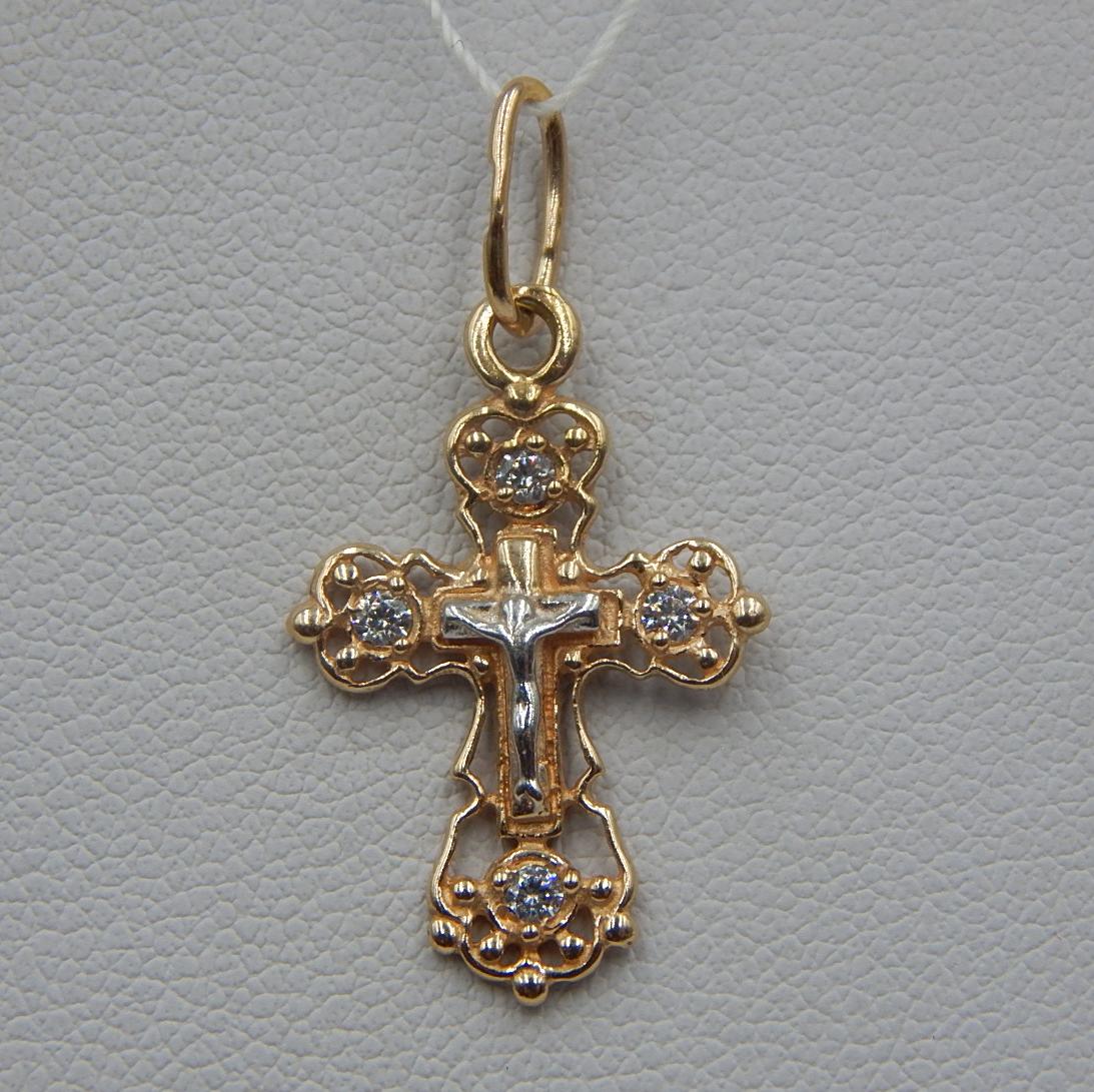 Підвіс-хрест з червоного та білого золота з цирконієм (33931304) 0