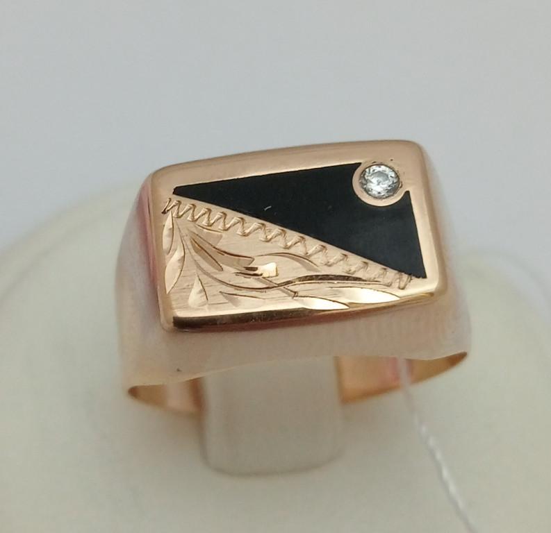 Перстень из красного золота с ониксом и цирконием (33109068)  0