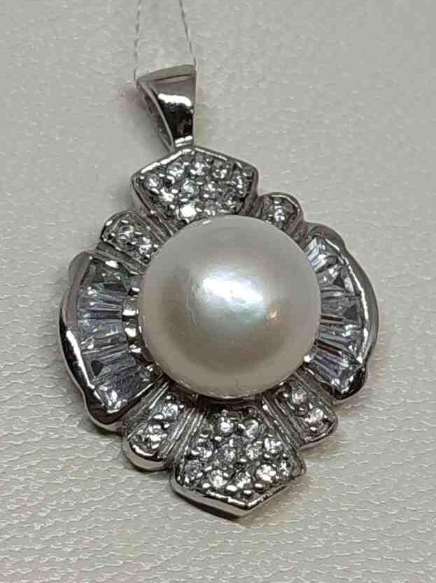 Срібний кулон з перлами та цирконієм (27458999) 1