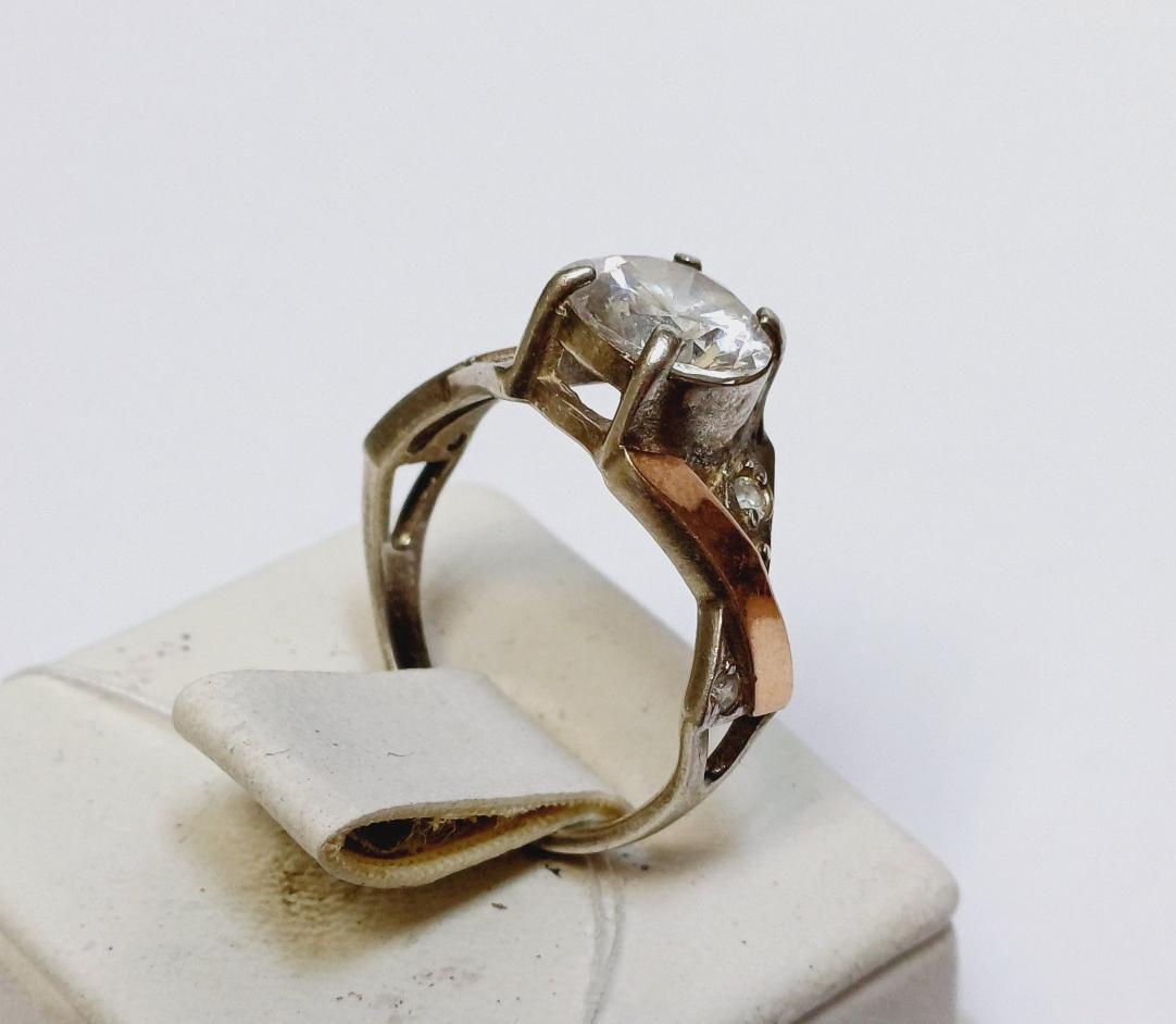 Серебряное кольцо с позолотой и цирконием (33745933) 3