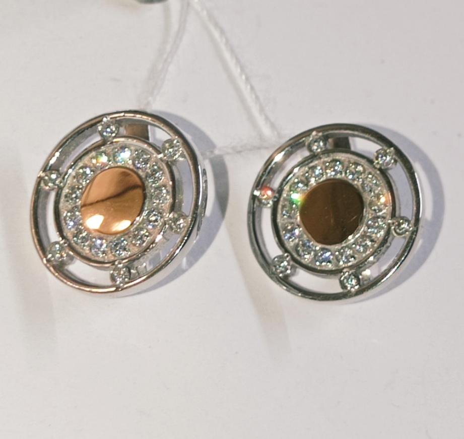Серебряные серьги с золотой вставкой и цирконием (15714781) 0