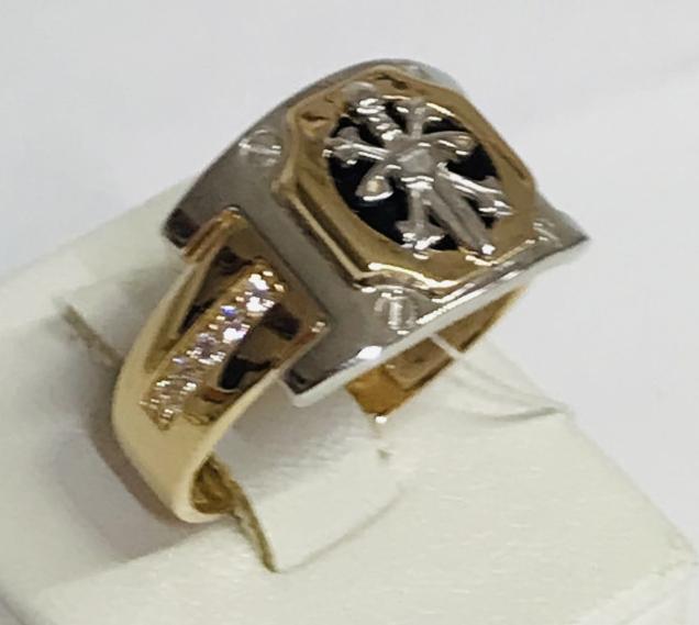 Перстень из красного и белого золота с ониксом и цирконием (30441620) 1