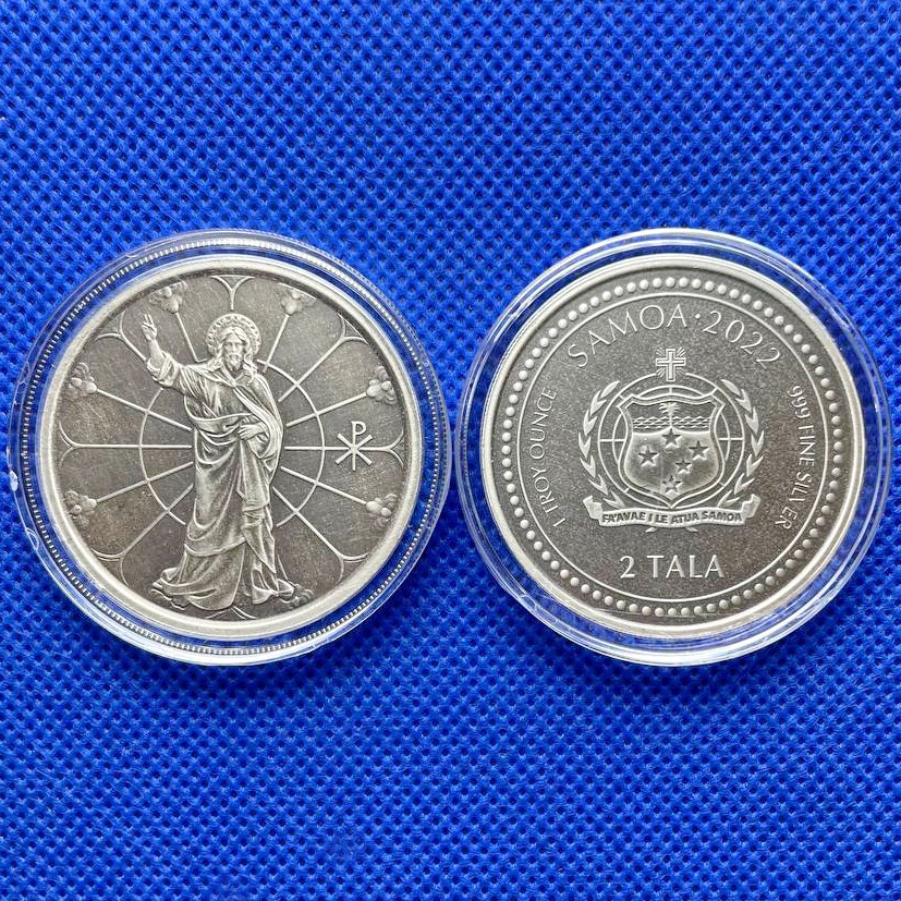 Серебряная монета 1oz Свет Христа 2 тала 2022 Самоа (Antique) (29360750) 12