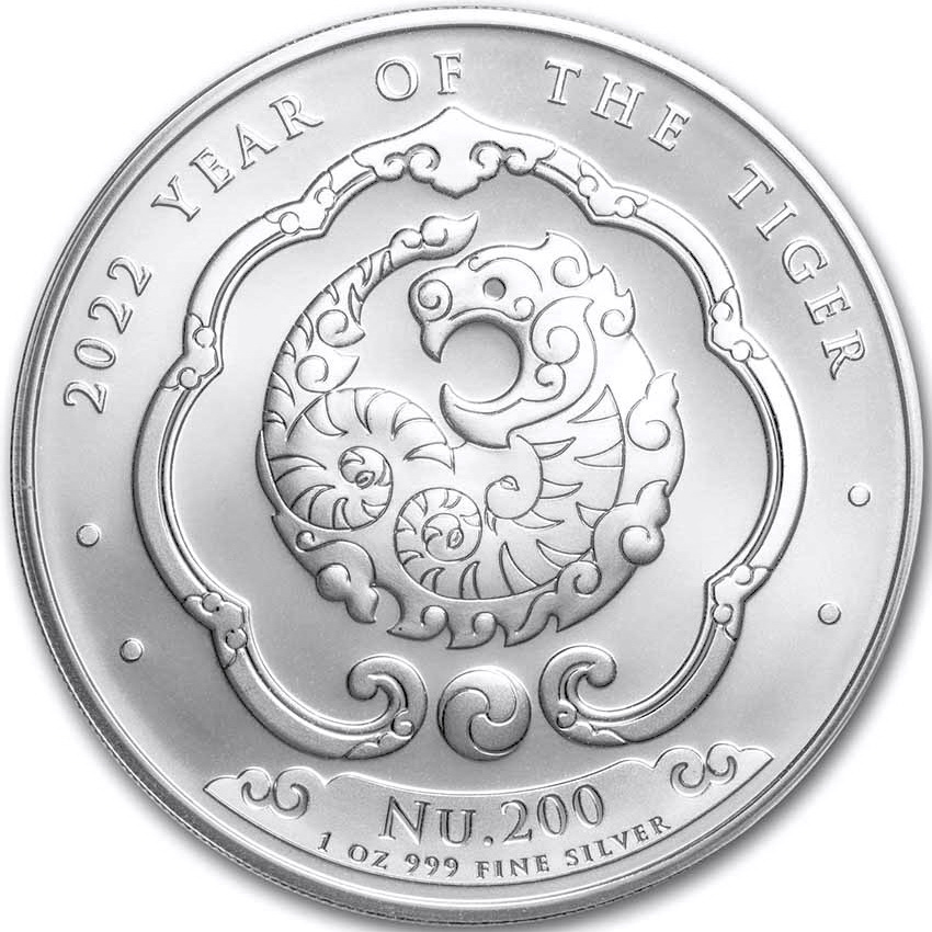 Серебряная монета 1oz Год Тигра 200 нгултрумов 2022 Бутан (29128267) 0