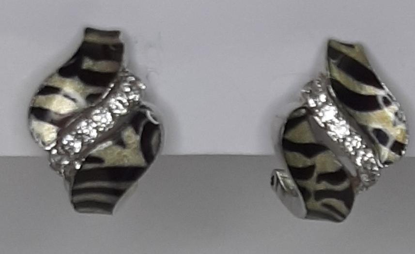 Серебряные серьги с керамикой и цирконием (29114820) 0