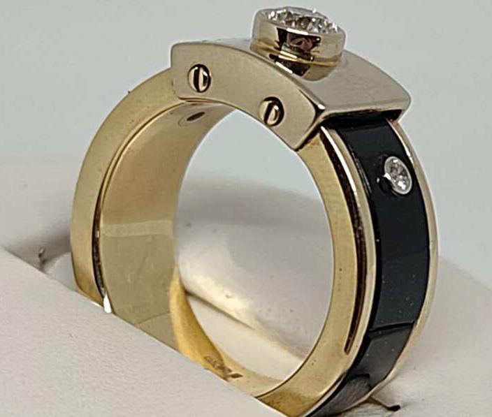 Кольцо из желтого и белого золота с ониксом и бриллиантом (-ми) (31050306) 3