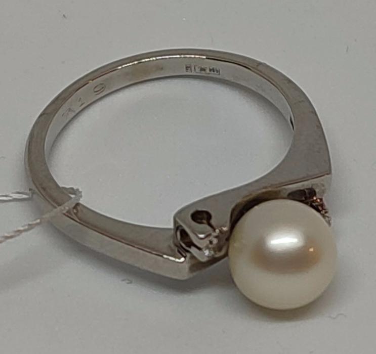 Каблучка з білого золота з перлами та діамантом (-ми) (28543290) 3