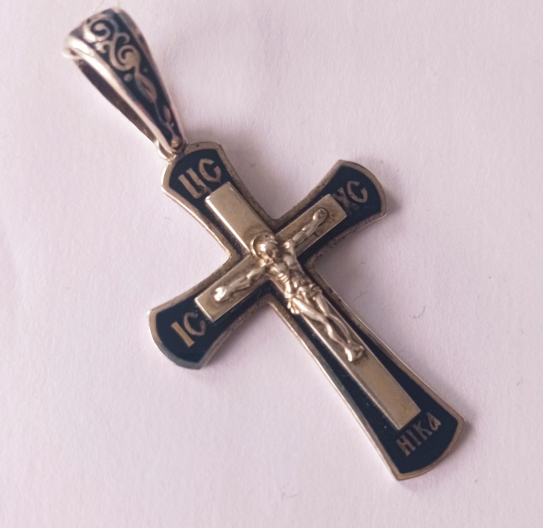 Срібний підвіс-хрест з емаллю (33633603) 3