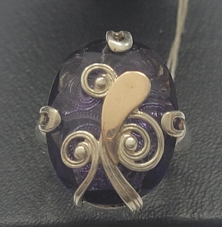 Серебряное кольцо с позолотой и цирконием (31794537) 0