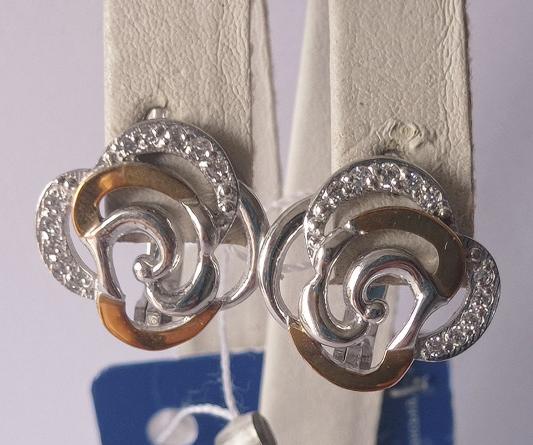 Срібні сережки із золотою вставкою та цирконієм (30190089) 0
