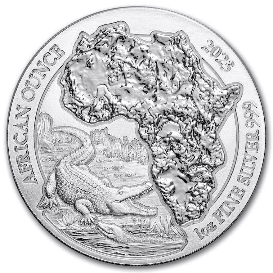 Серебряная монета 1oz Нильский Крокодил 50 франков 2023 Руанда (30480654) 0
