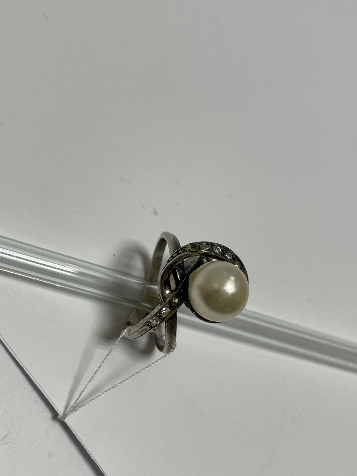 Срібна каблучка з перлиною та цирконієм (33615300) 2