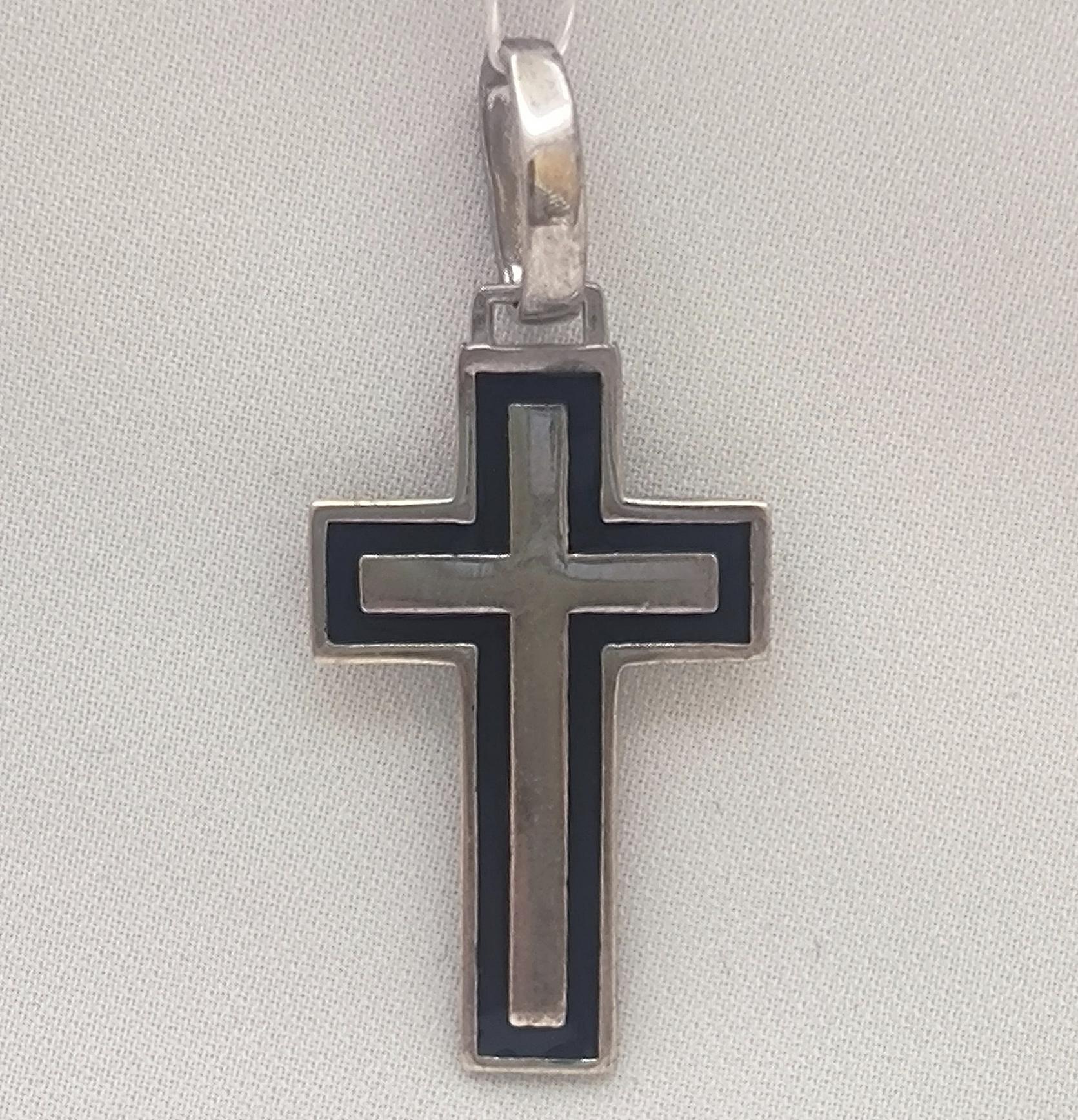Срібний підвіс-хрест з емаллю (33545637) 0