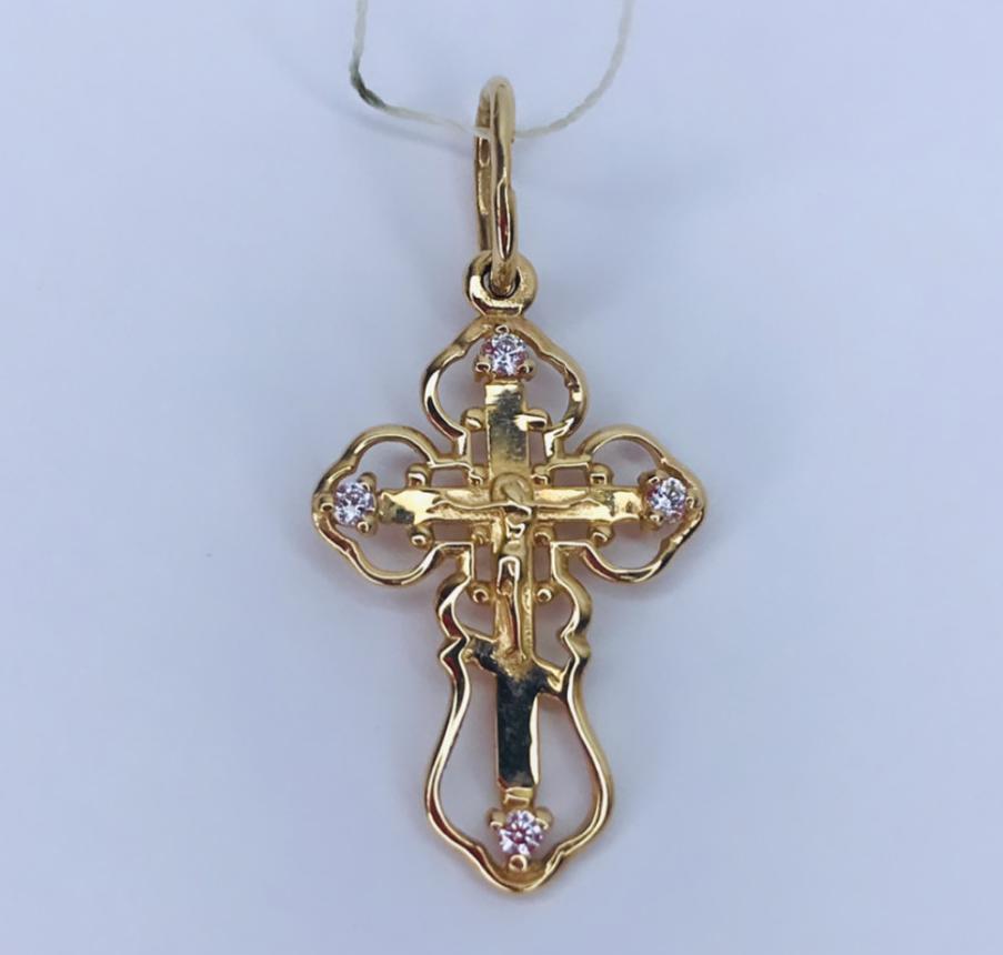 Підвіс-хрест з червоного золота з цирконієм (31477060) 0