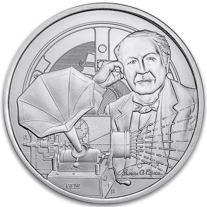 Серебряная монета 1oz Иконы Инноваций: Томас Эдисон 2 доллара 2023 года Ниуэ (31765709) 0