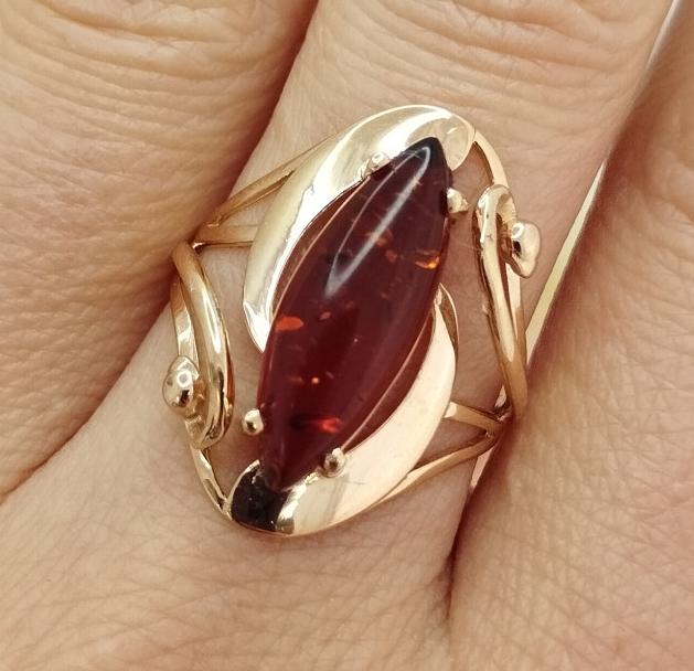 Кольцо из красного золота с янтарем (32631916)  5