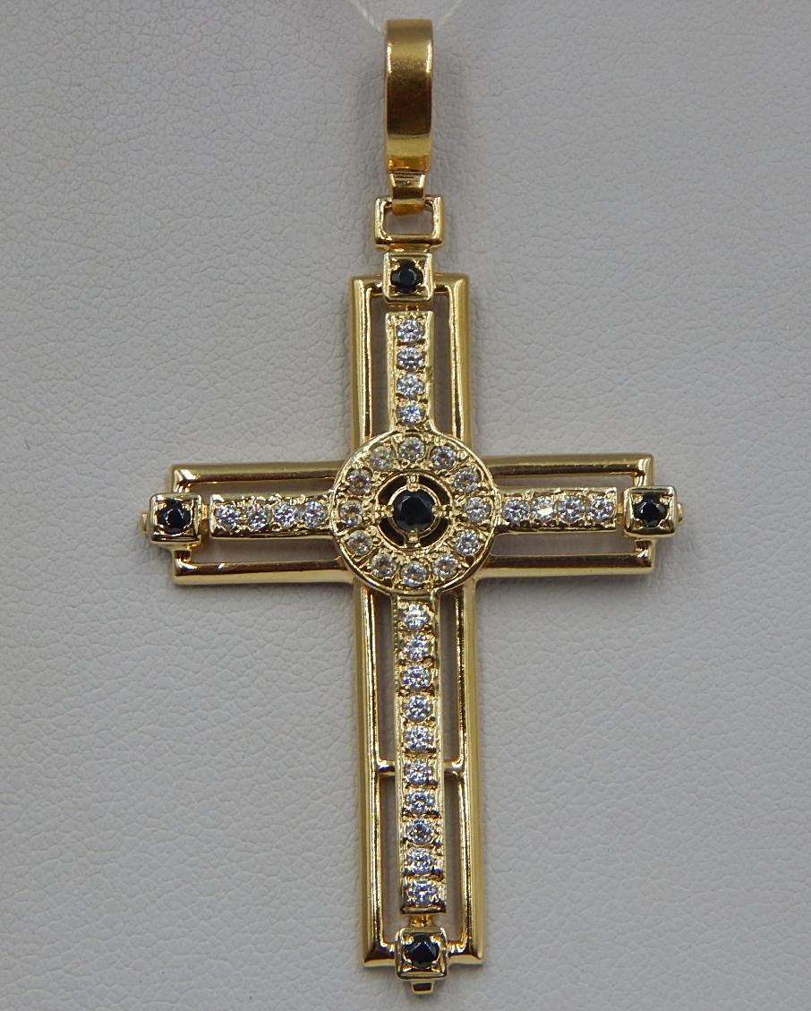 Подвес-крест из желтого и белого золота с цирконием (33665276) 0