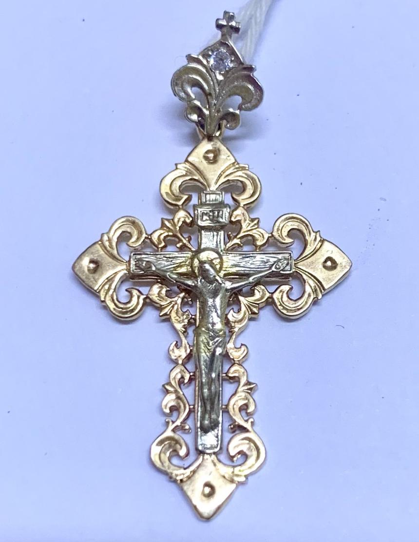 Підвіс-хрест з червоного та білого золота з цирконієм (32665710) 0
