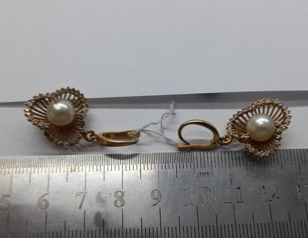 Сережки з червоного золота з перлами та цирконієм (30835386) 4