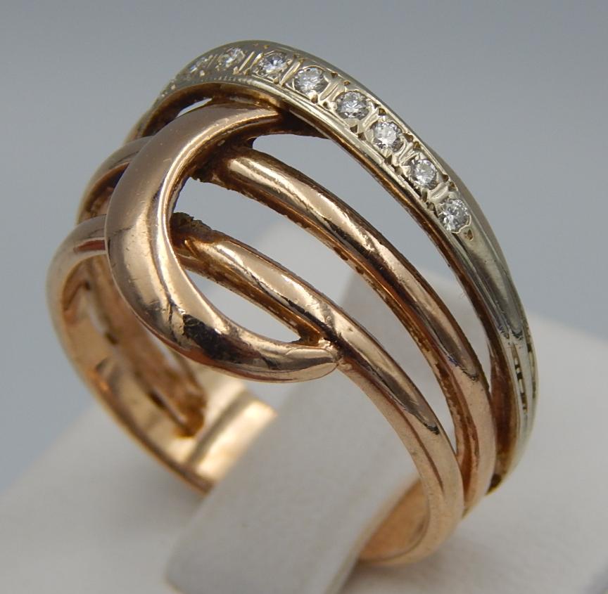 Кольцо из красного и белого золота с цирконием (32288442) 1