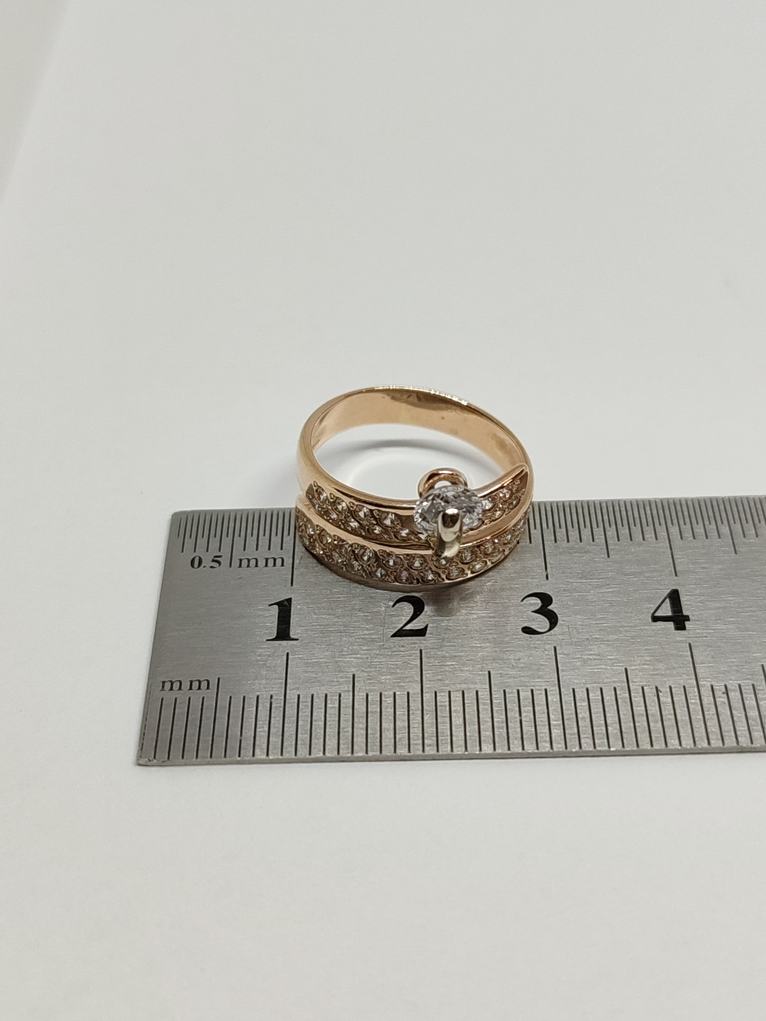 Кольцо из красного и белого золота с цирконием (31978644) 5