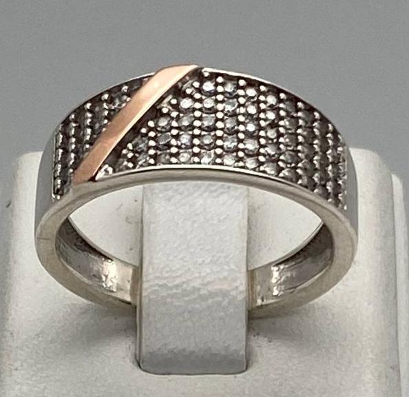 Серебряное кольцо с золотой вставкой и цирконием (30567826) 0