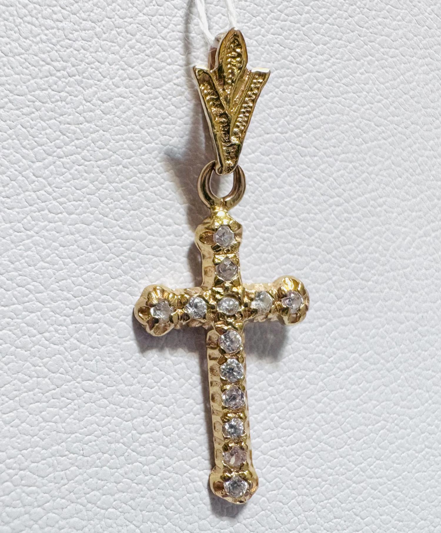 Подвес-крест из желтого золота с цирконием (33741559) 0