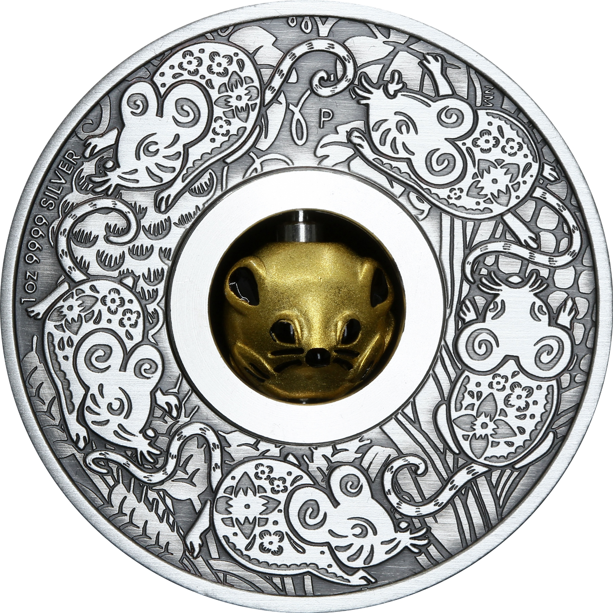 Серебряная монета 1oz Год Мыши (Крысы) Вращающийся Оберег 1 доллар 2020 Тувалу (29127728) 0