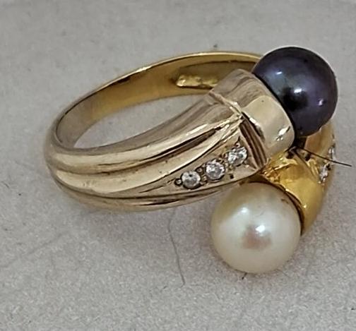 Кольцо из желтого и белого золота с жемчугом и бриллиантом (-ми) (32396583) 2