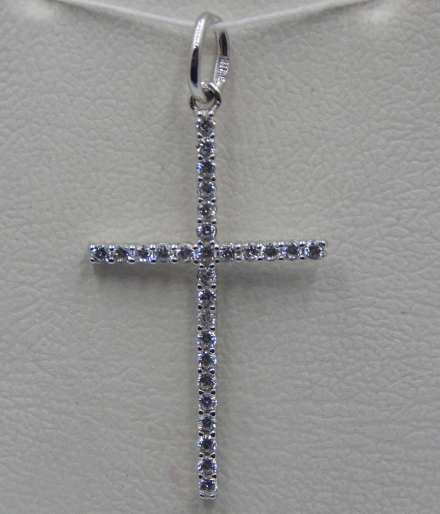 Срібний підвіс-хрест із цирконієм (31760945) 0