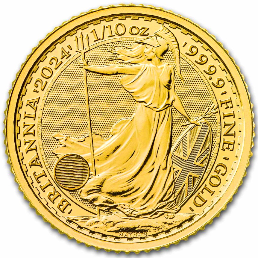 Золота монета 1/10oz Британія 10 англійських фунтів 2024 Великобританія (Король Карл III) (33142386) 1