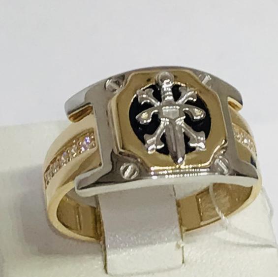 Перстень из красного и белого золота с ониксом и цирконием (30441620) 2