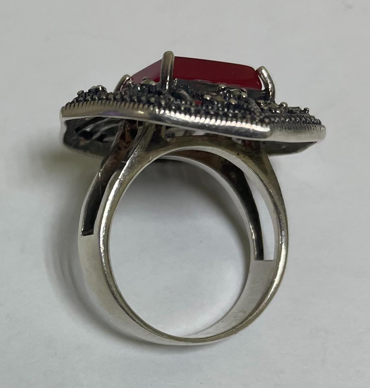 Серебряное кольцо с сардониксом и цирконием (33339167) 2