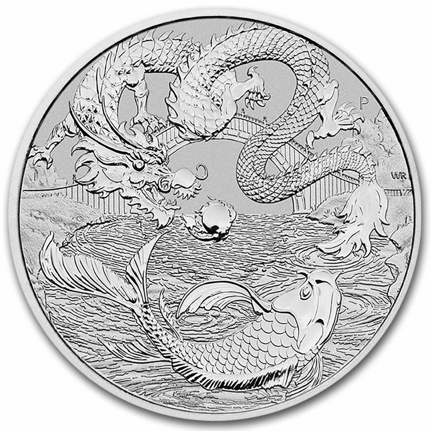 Серебряная монета 1oz Мифы И Легенды Австралии: Дракон и Кои 1 доллар 2023 Австралия (33214270) 0