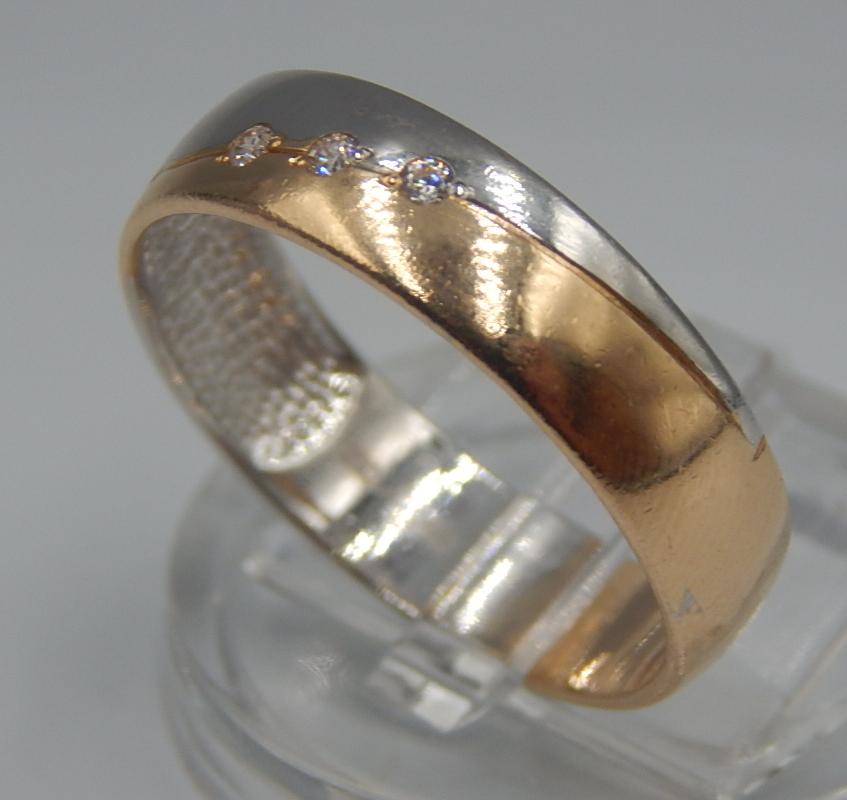 Обручальное кольцо из красного и белого золота с цирконием (33747307) 1
