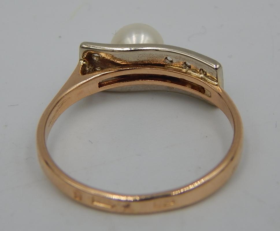 Кольцо из красного и желтого золота с жемчугом и цирконием (28409271) 5